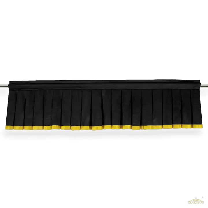 Box Pleated Valance Curtains Hanged With Curtain Rod With Golden Trim