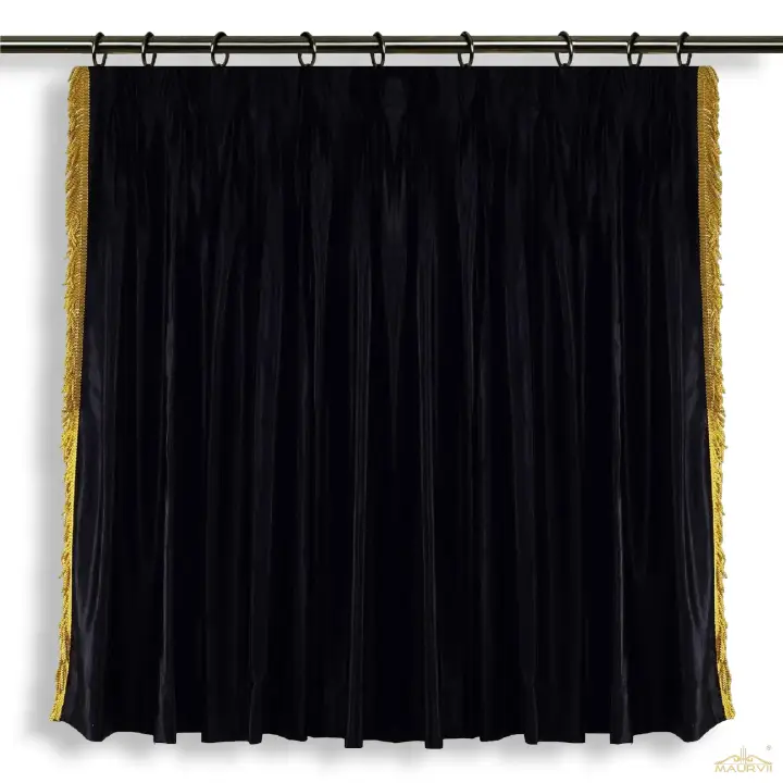 Pleated Lace Curtains In Black Color Hanged With Eyelets