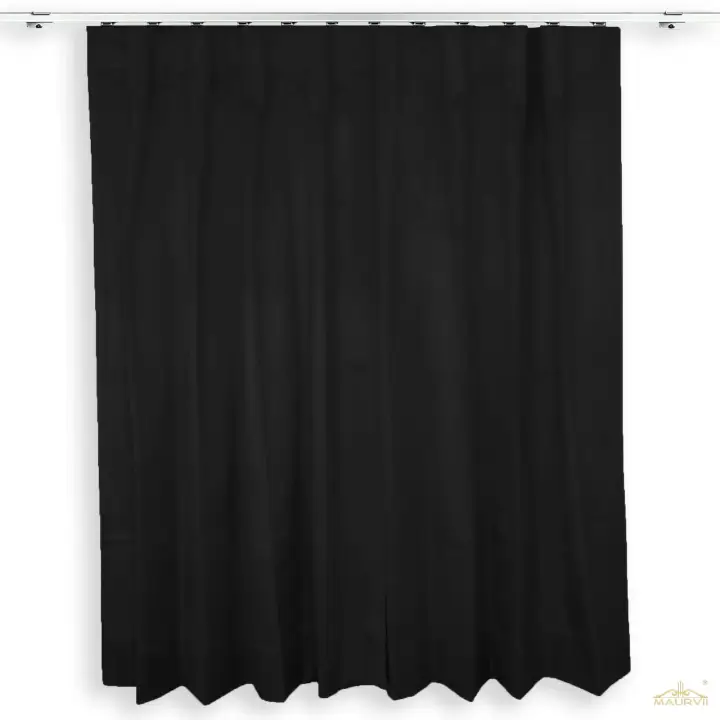 Pleated Curtains In Black Color Hanged With Traverse Rod