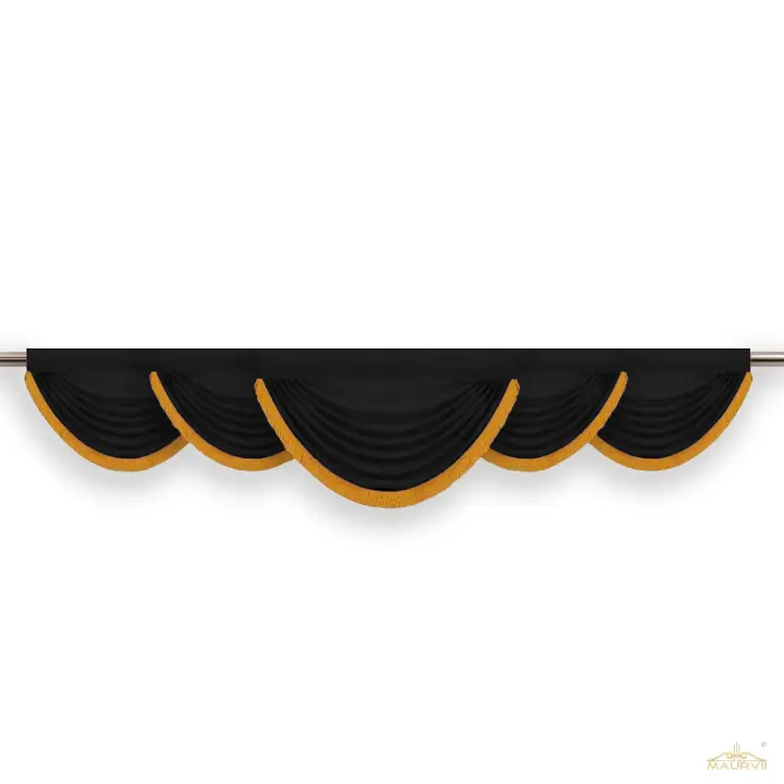 Black Colored Velvet Valance Hemmed With Golden Fringe