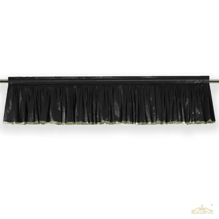 Pleated Valance Curtains With Golden Lace Hemmed At Bottom