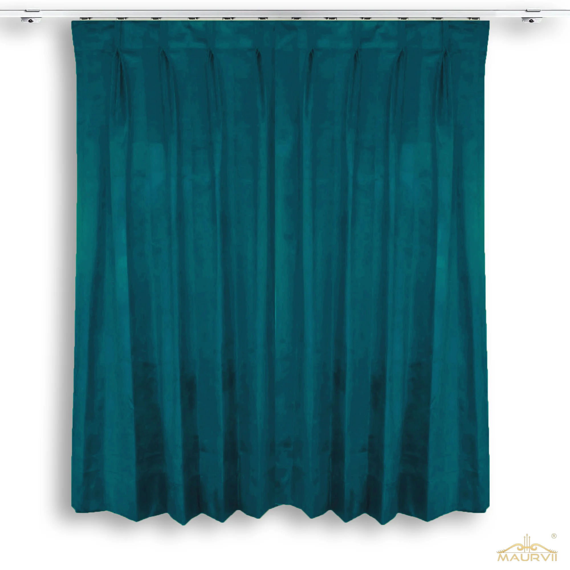 Pleated velvet stage curtains in aqua color