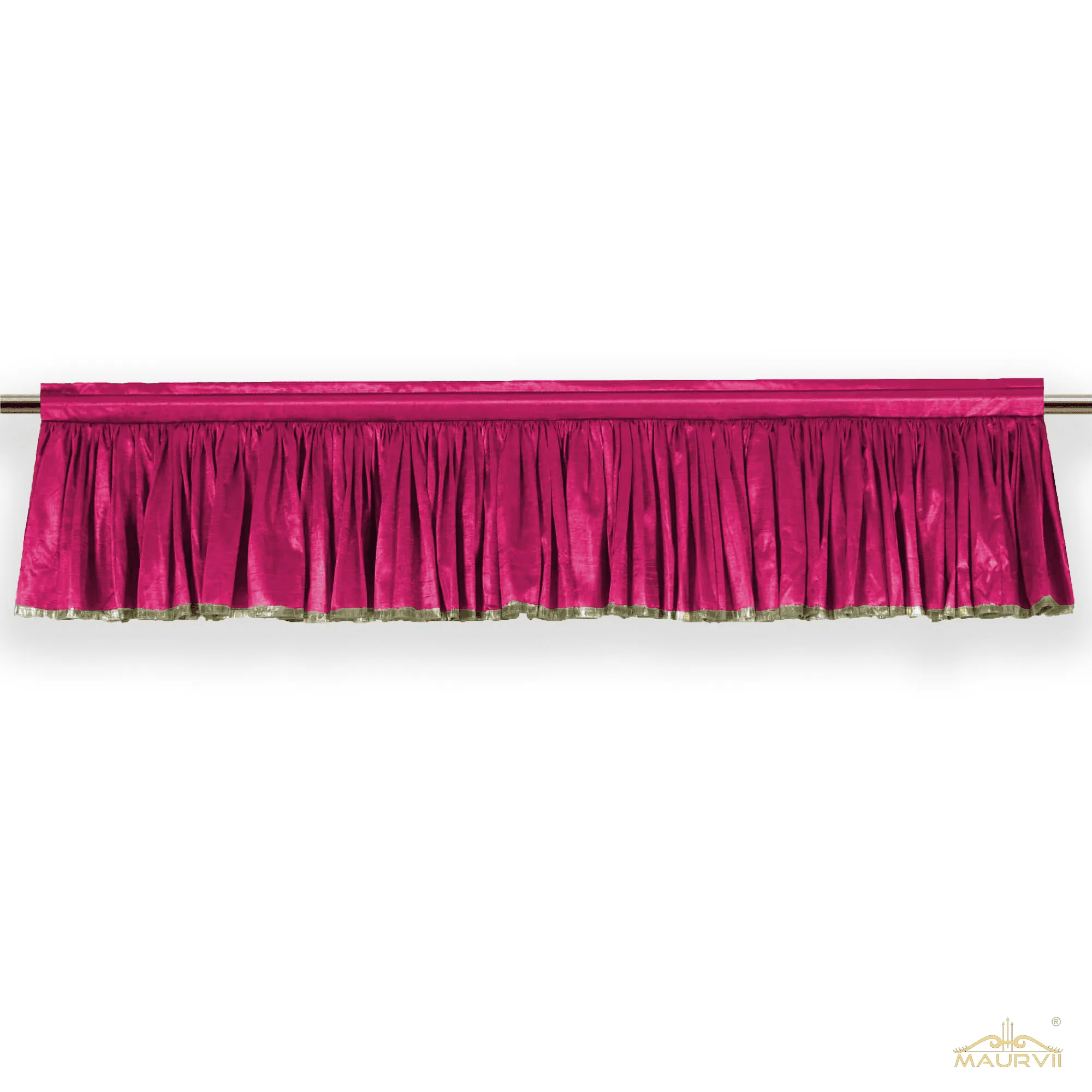 Aqua Pleated Valance with golden trim at bottom