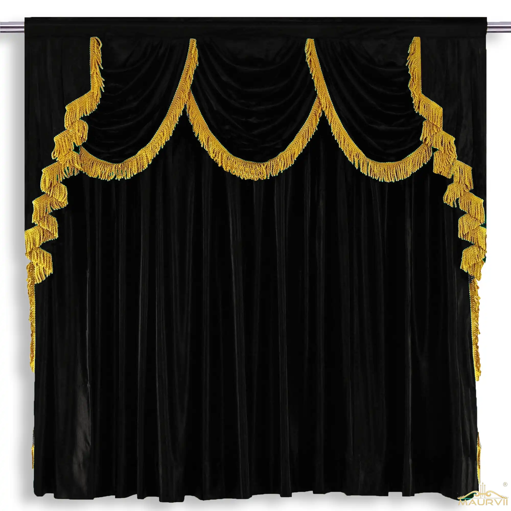 Stage curtains with golden fringe