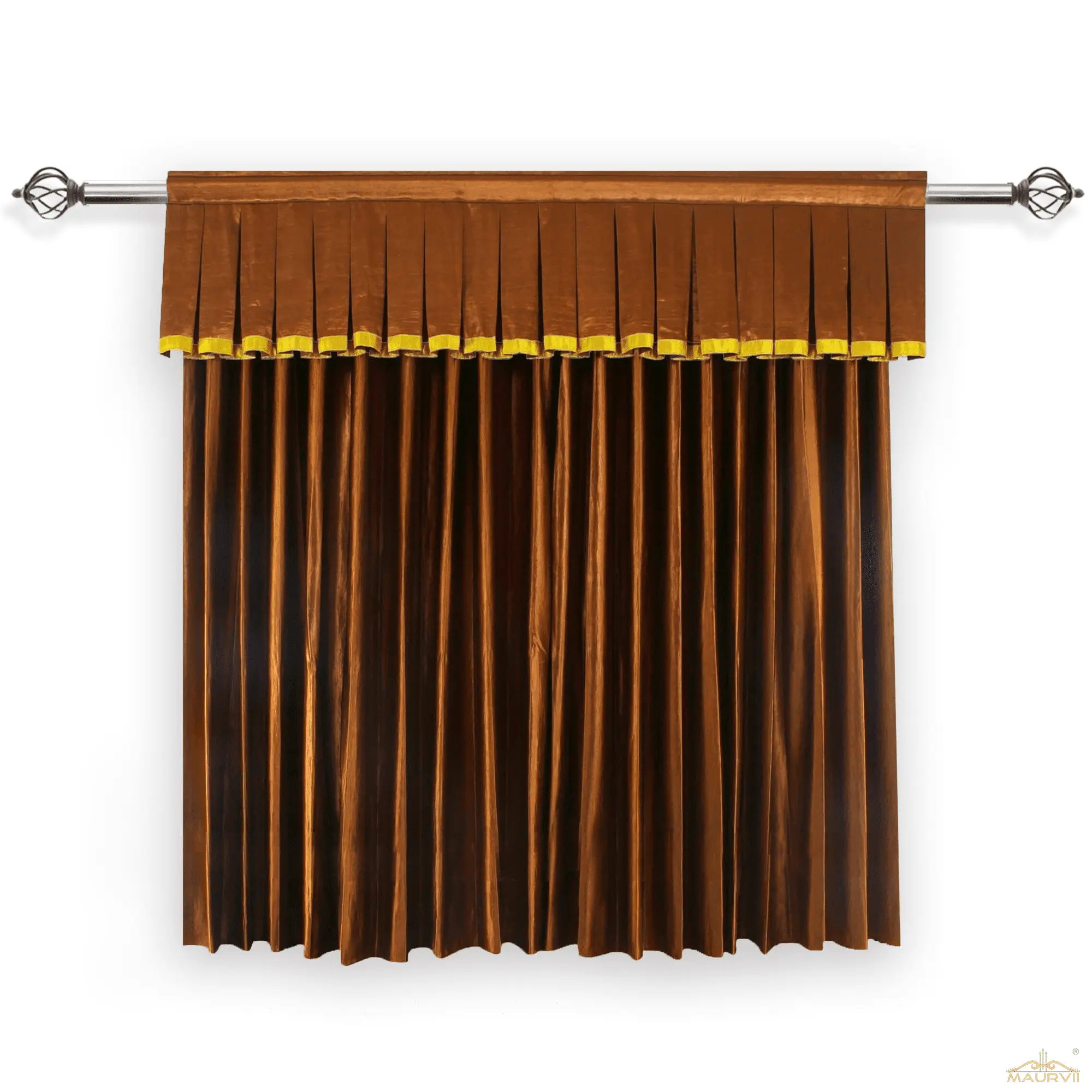 Camel Brown Home Theater curtains With Golden Trim