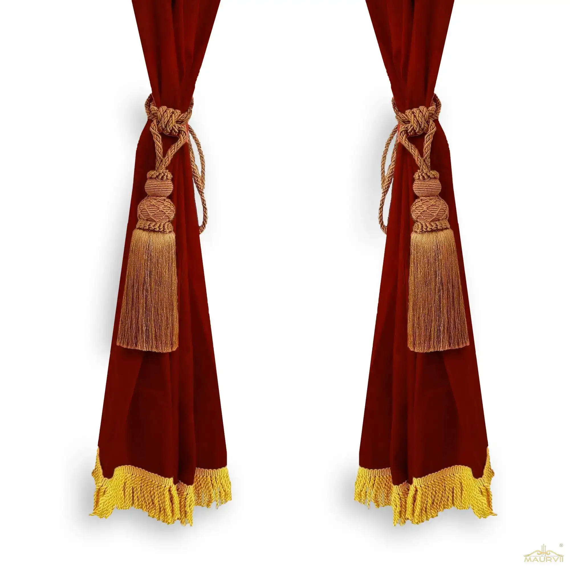 Burgundy velvet curtains with tassel