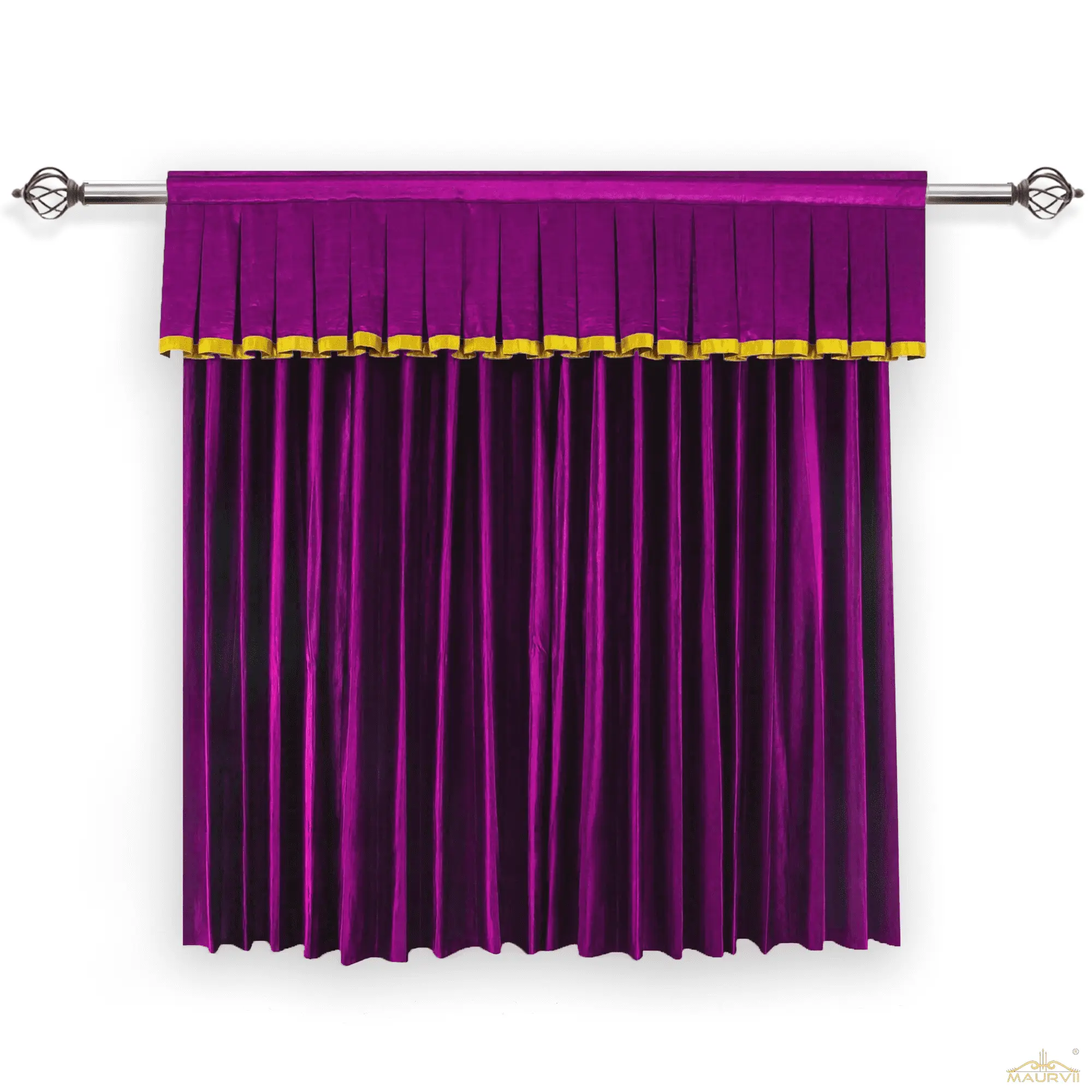 Purple Home Theater Curtain With Golden Trim