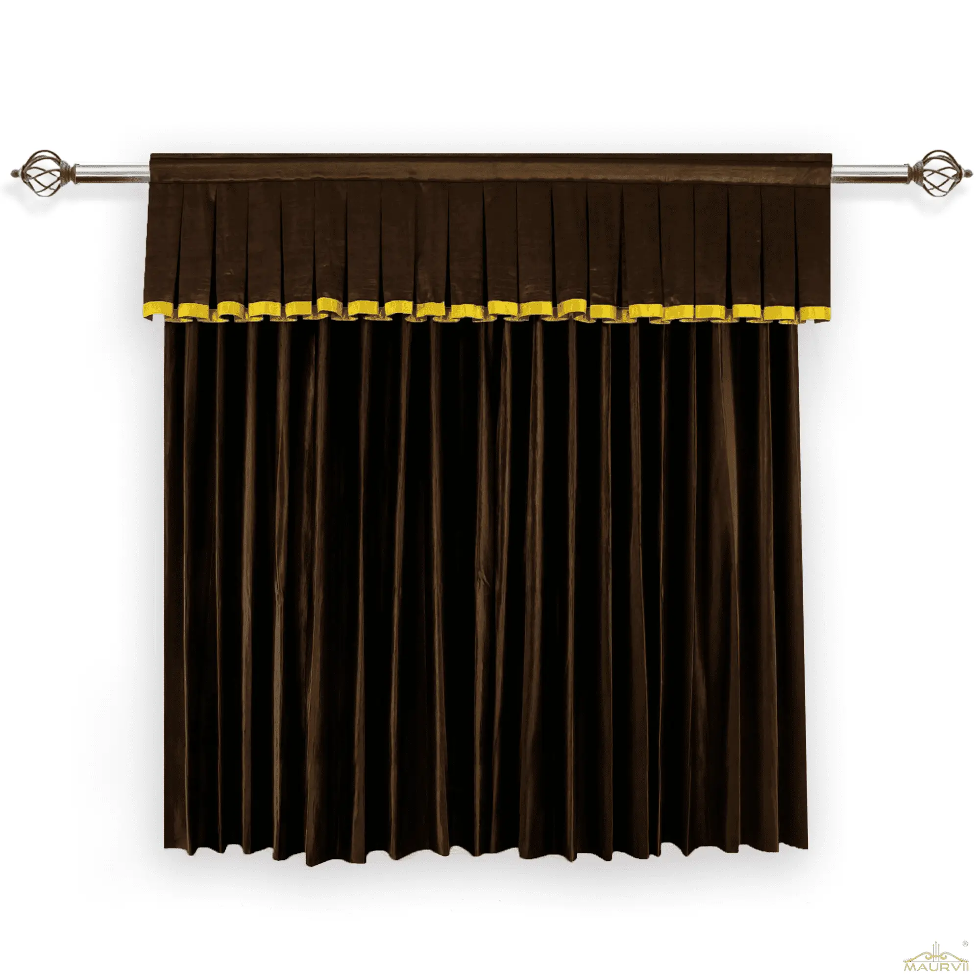 Dark Brown Home Theater Curtain With Golden Trim