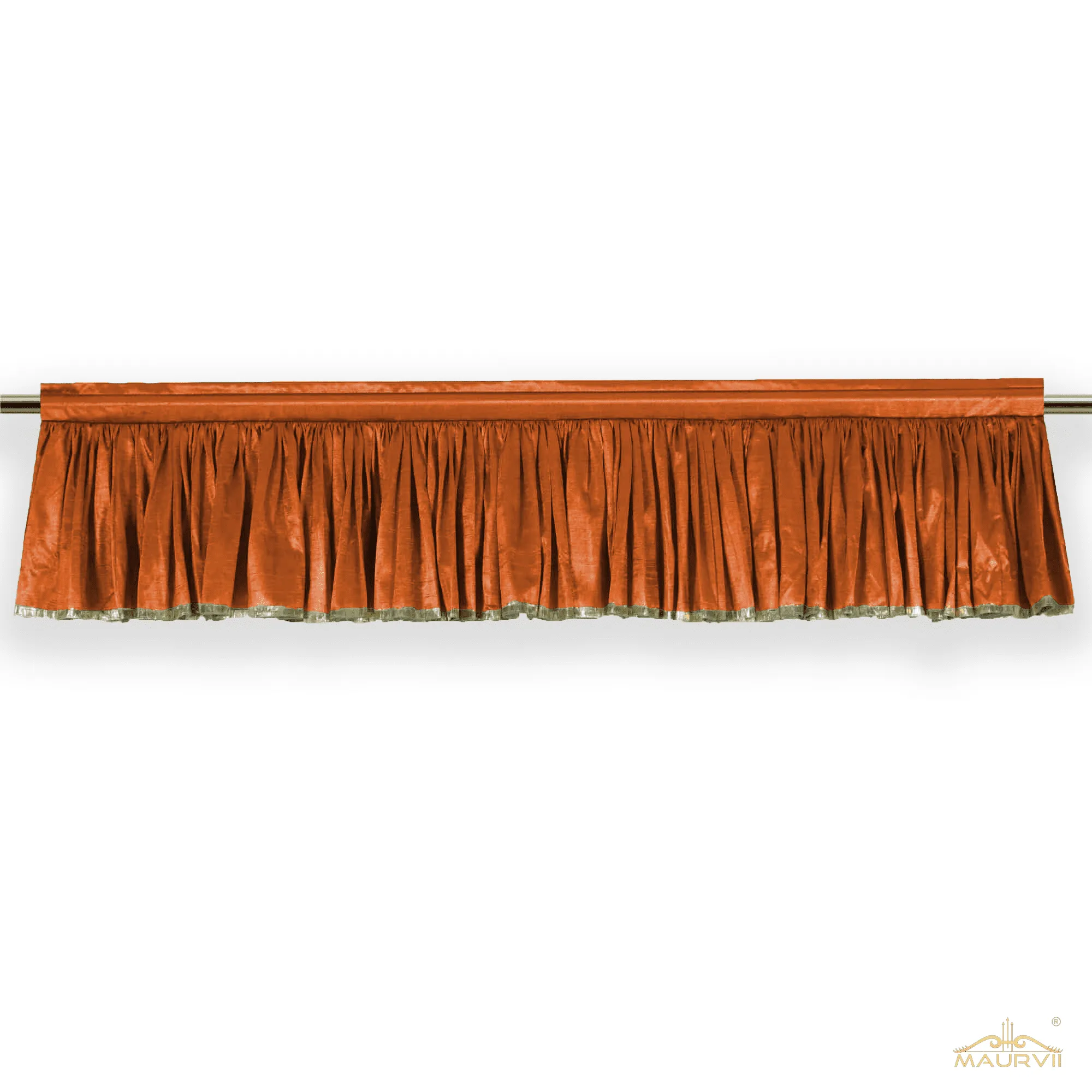 Pale Green Pleated Valance with golden trim at bottom