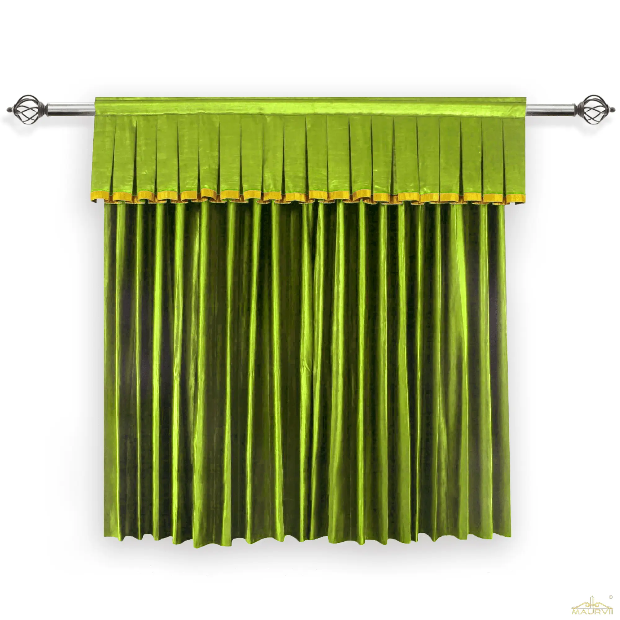 Green Home Theater Curtain With Golden Trim