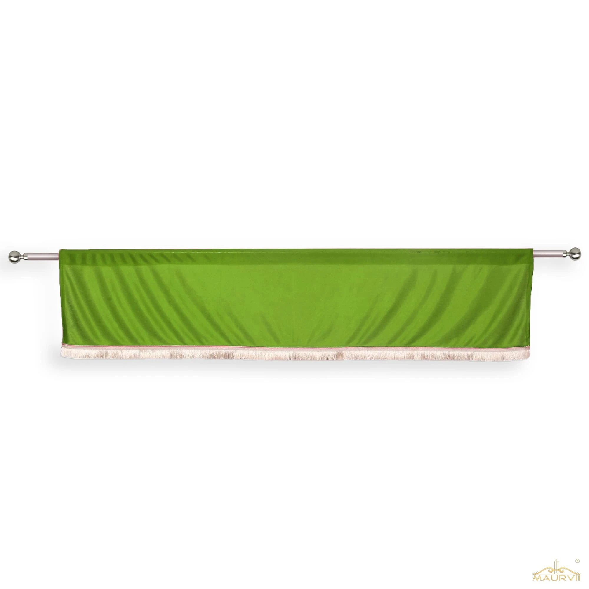 Green valance curtains with fringe