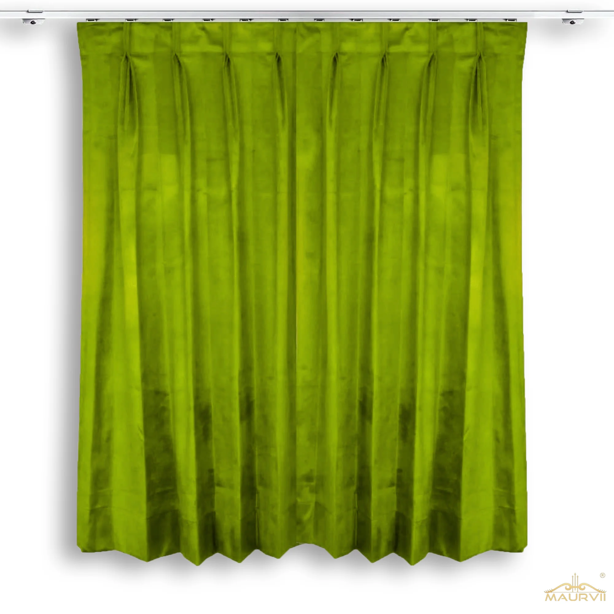 Pleated velvet stage curtains in green color