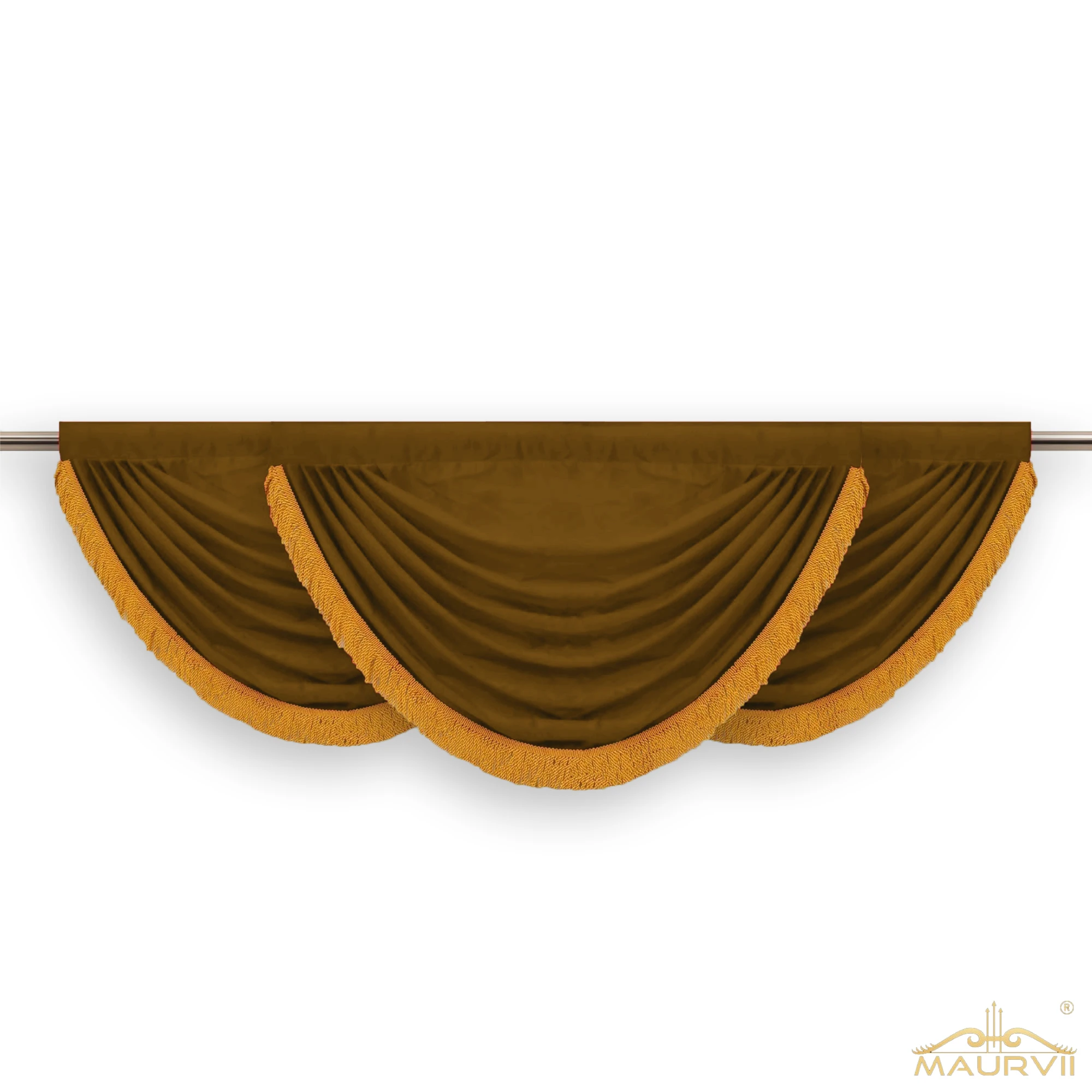 Chocolate brown valance curtains with fringe