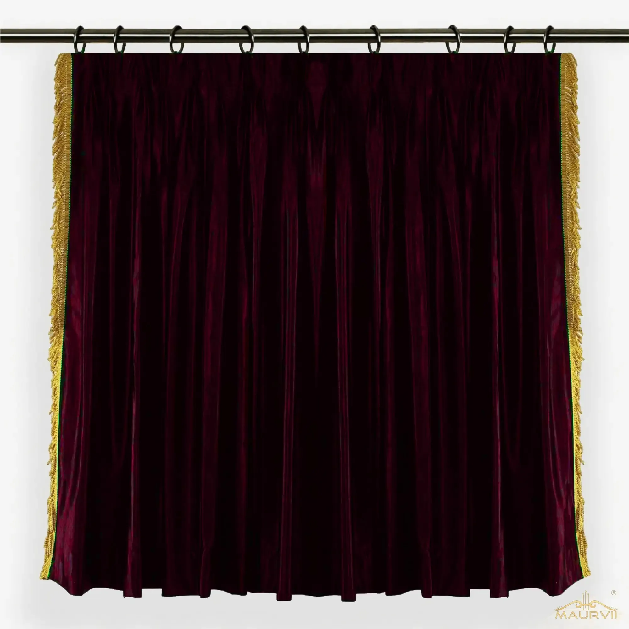 Burgundy curtains with golden fringe