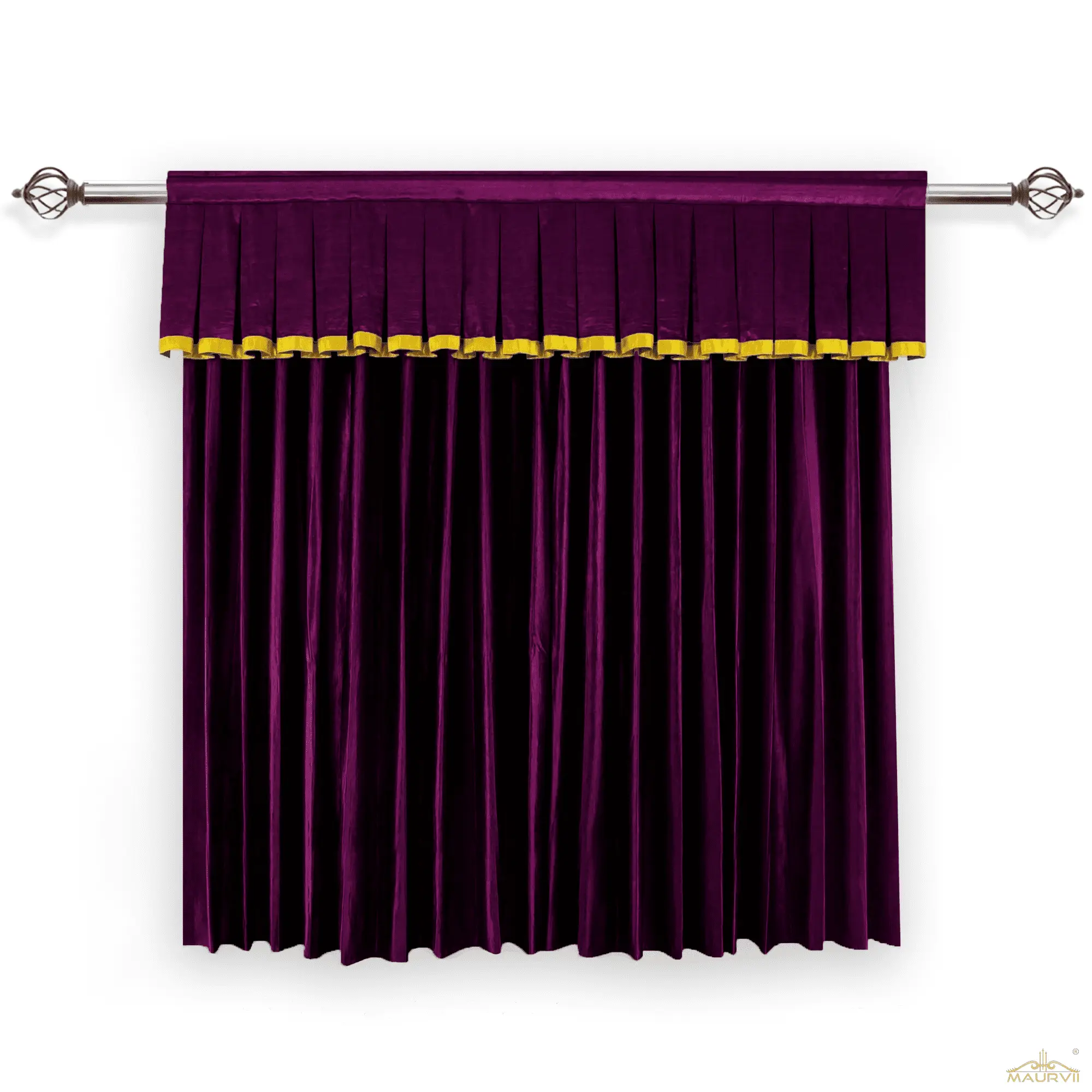 Plum Home Theater Curtain With Golden Trim