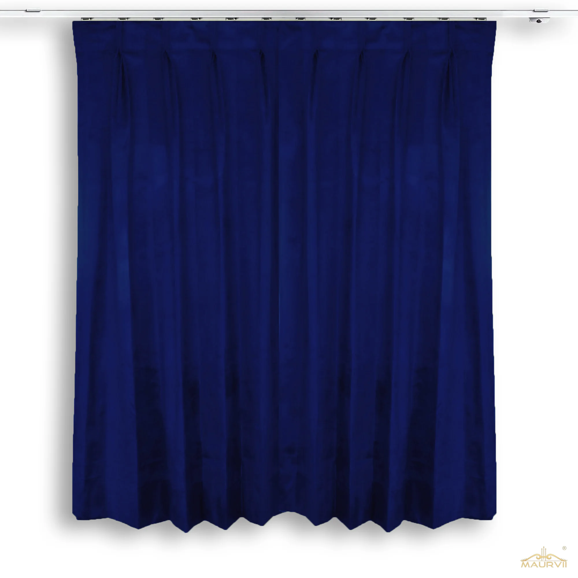 Double pleated velvet stage curtains in navy blue color