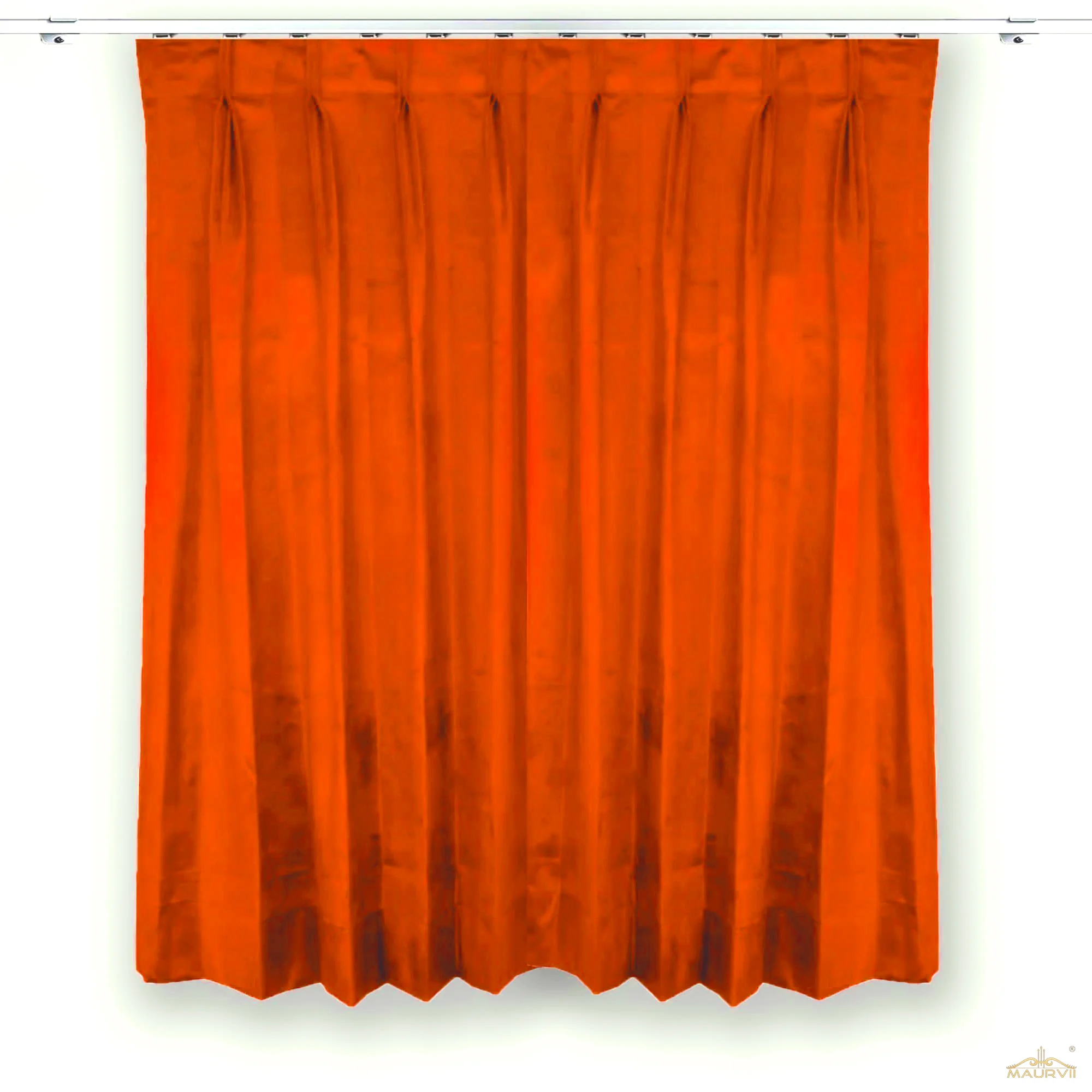 Pleated velvet stage curtains in orange color