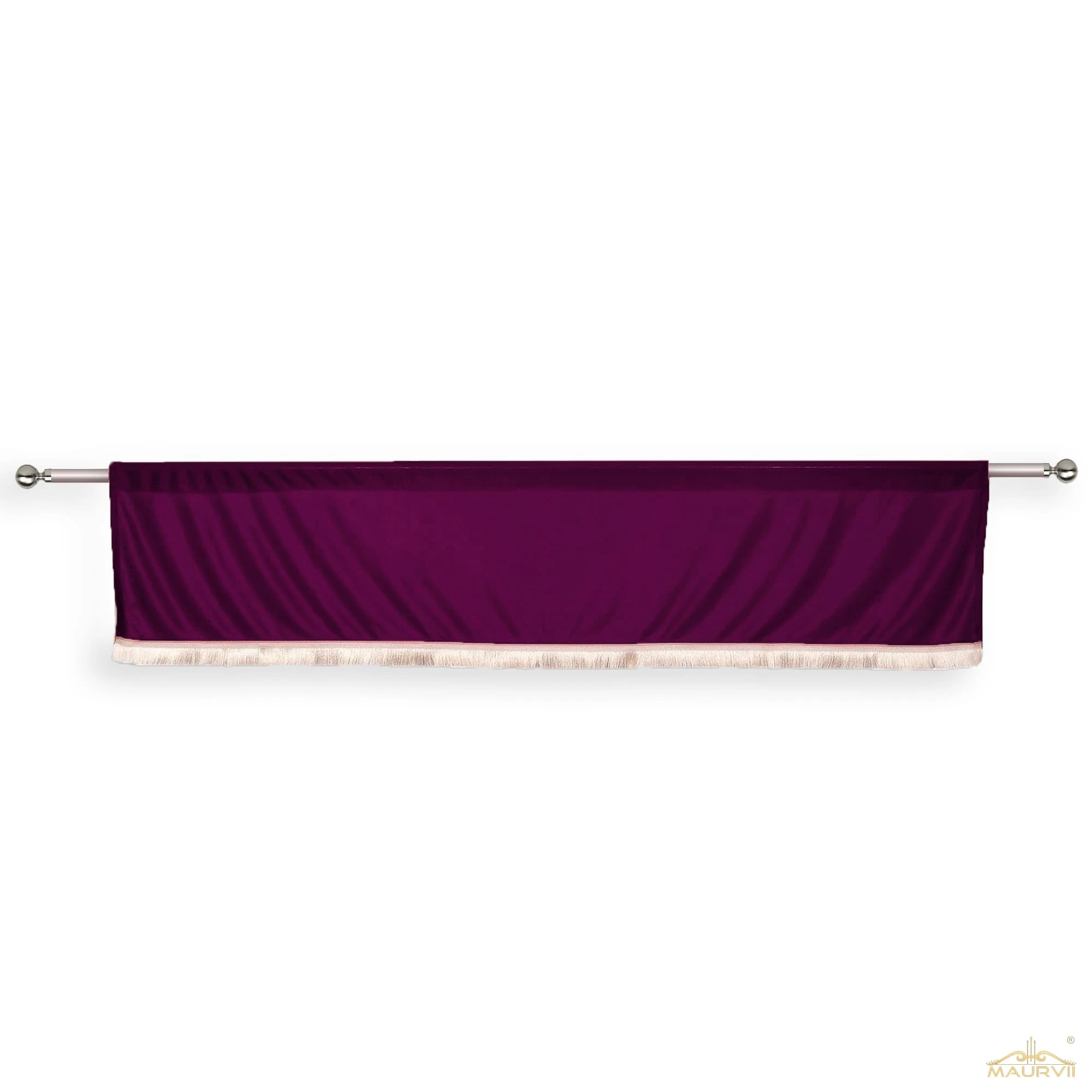 Plum valance hemmed with fringe