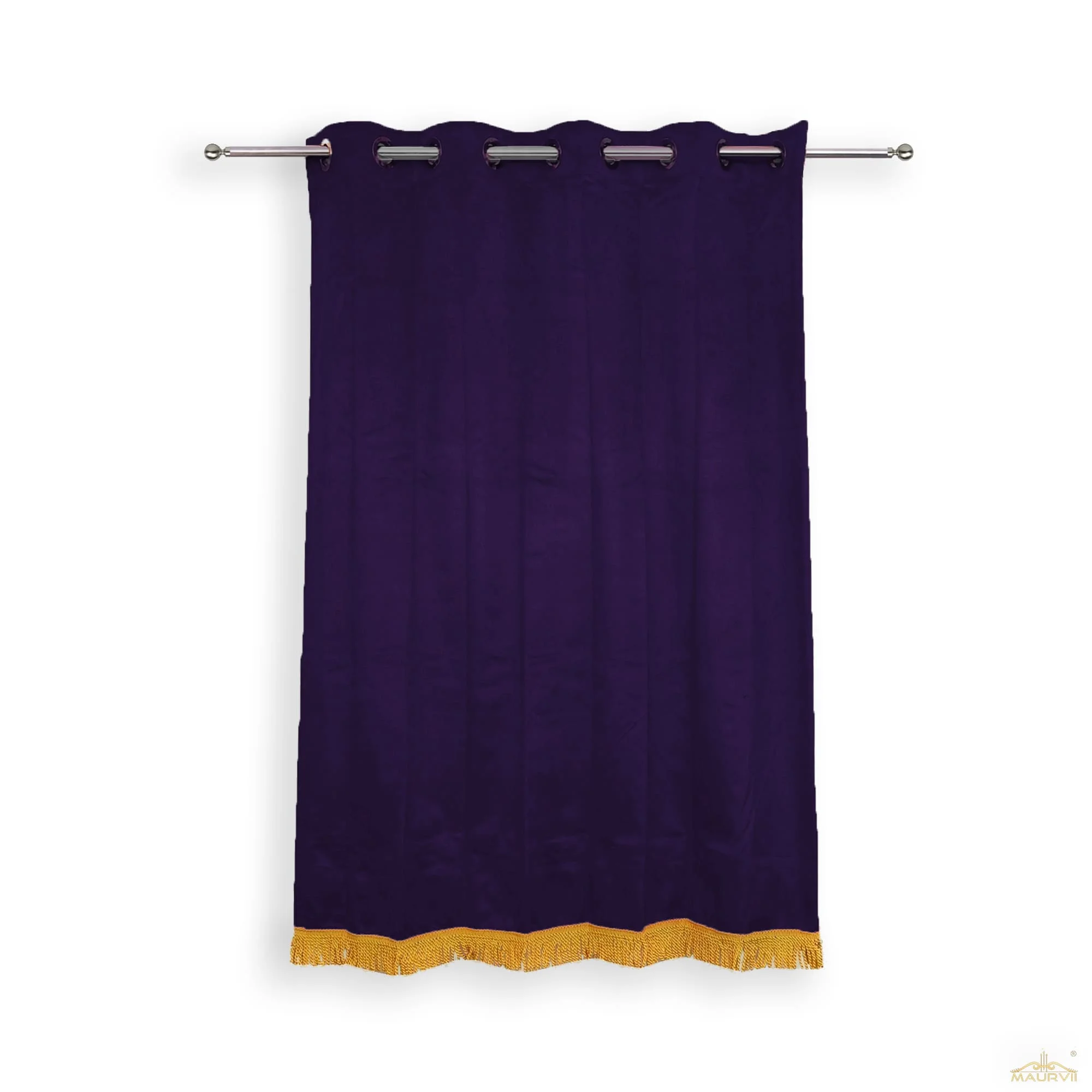 Plum velvet curtains with fringe