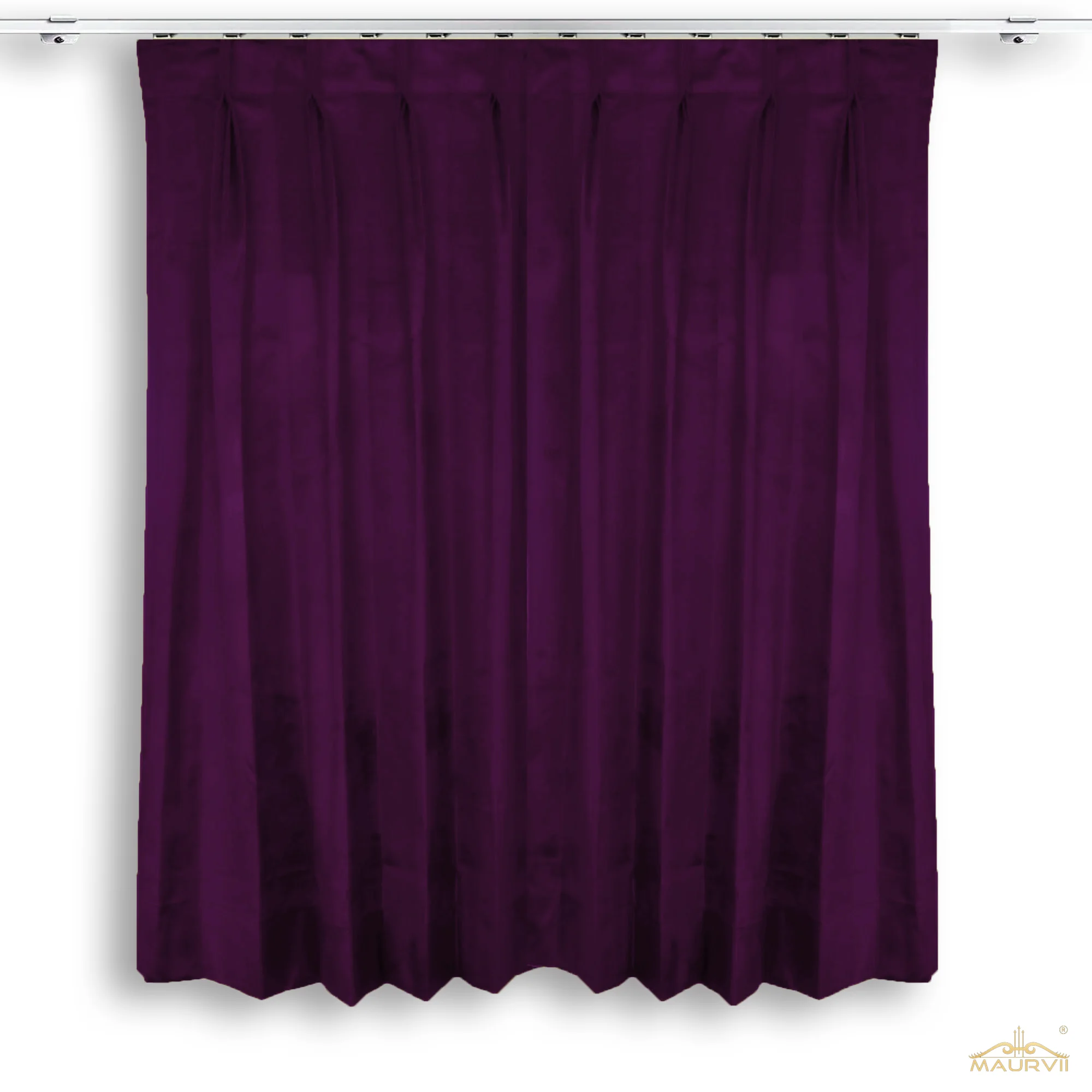 Double pleated velvet stage curtains in plum color
