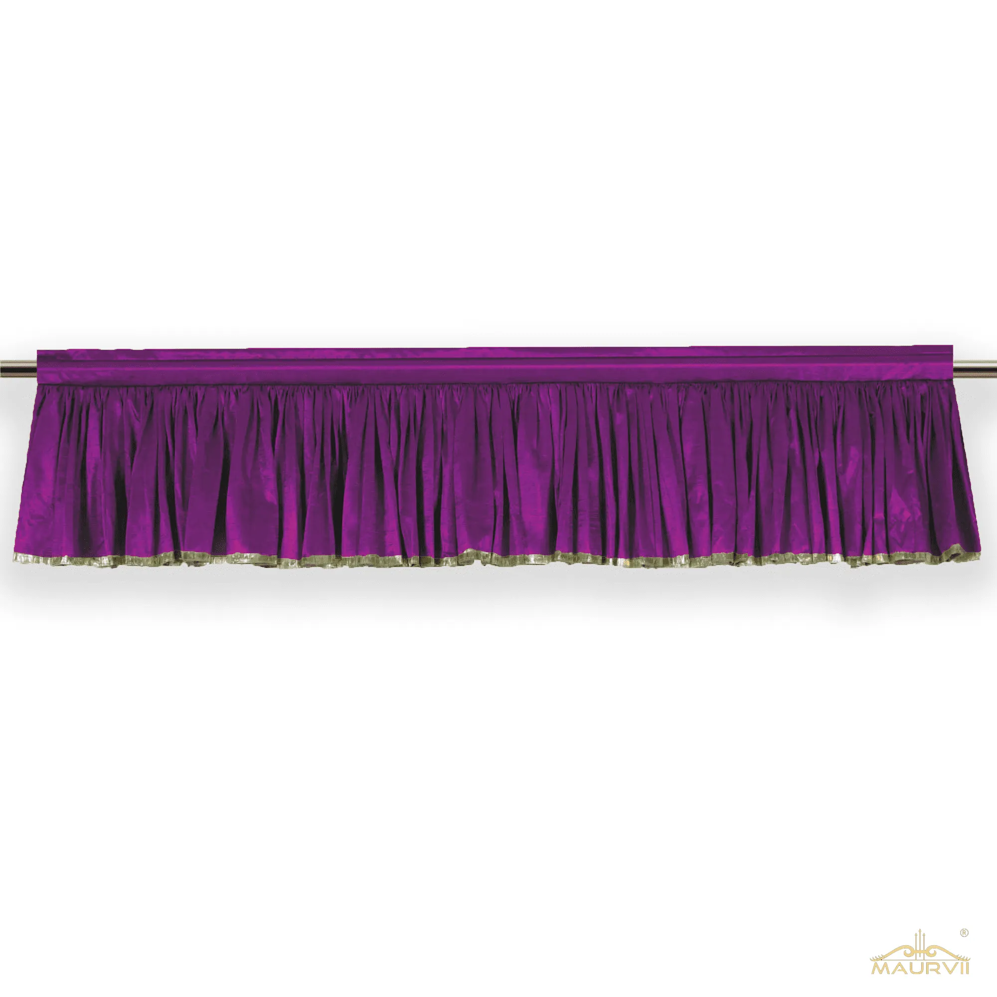 Purple Pleated Valance with golden trim at bottom