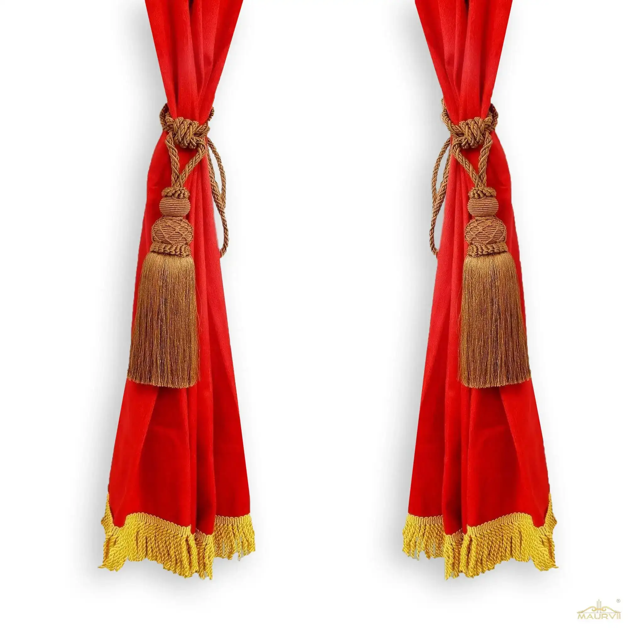 Red fringe curtains with tassel