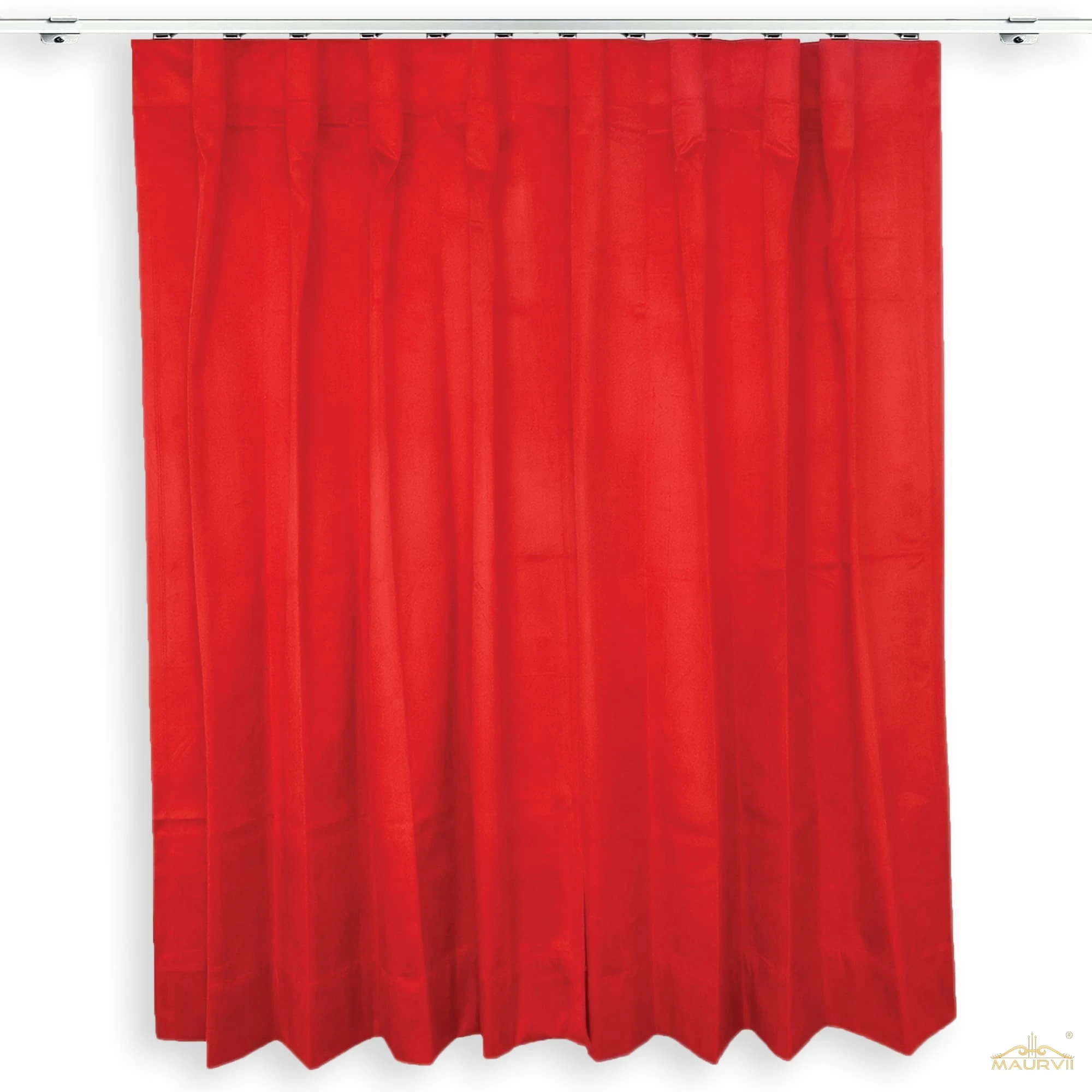 Triple pleated velvet curtains in red color