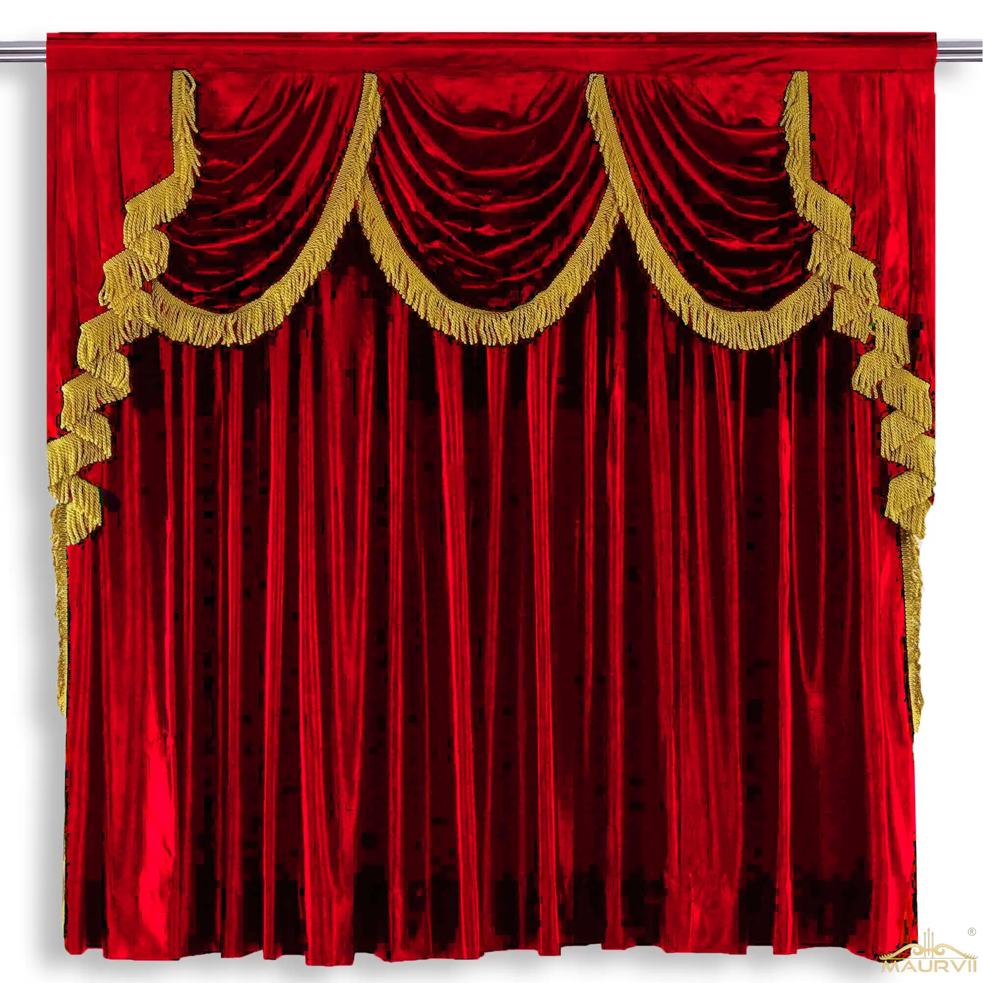Decorative stage curtains in red color