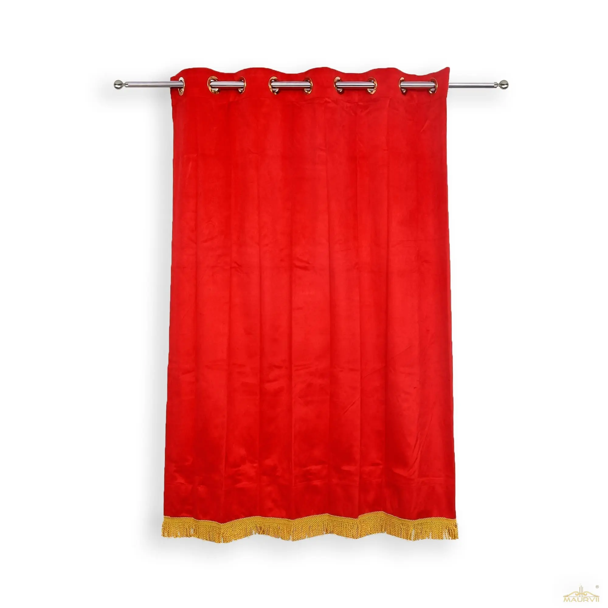 Red velvet fringe curtains