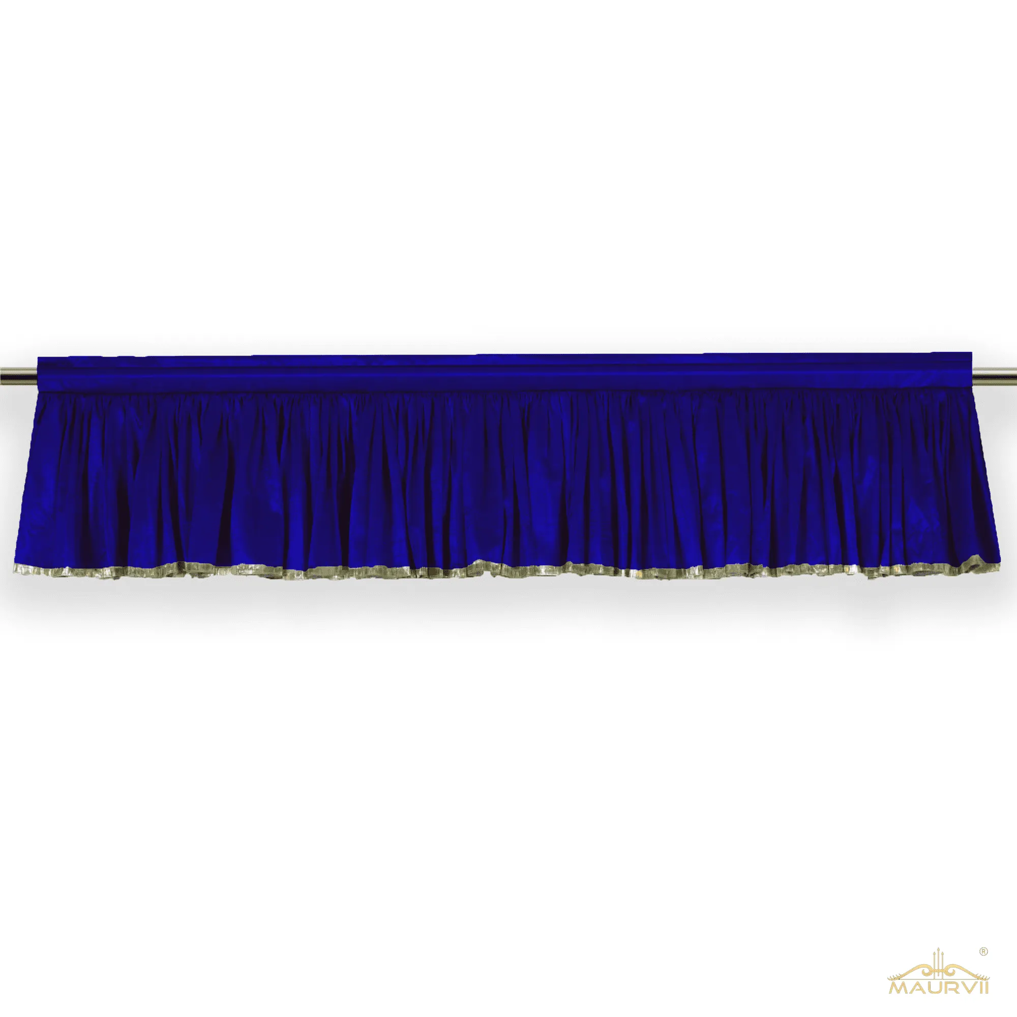 Blue Pleated Valance installed with curtain rod