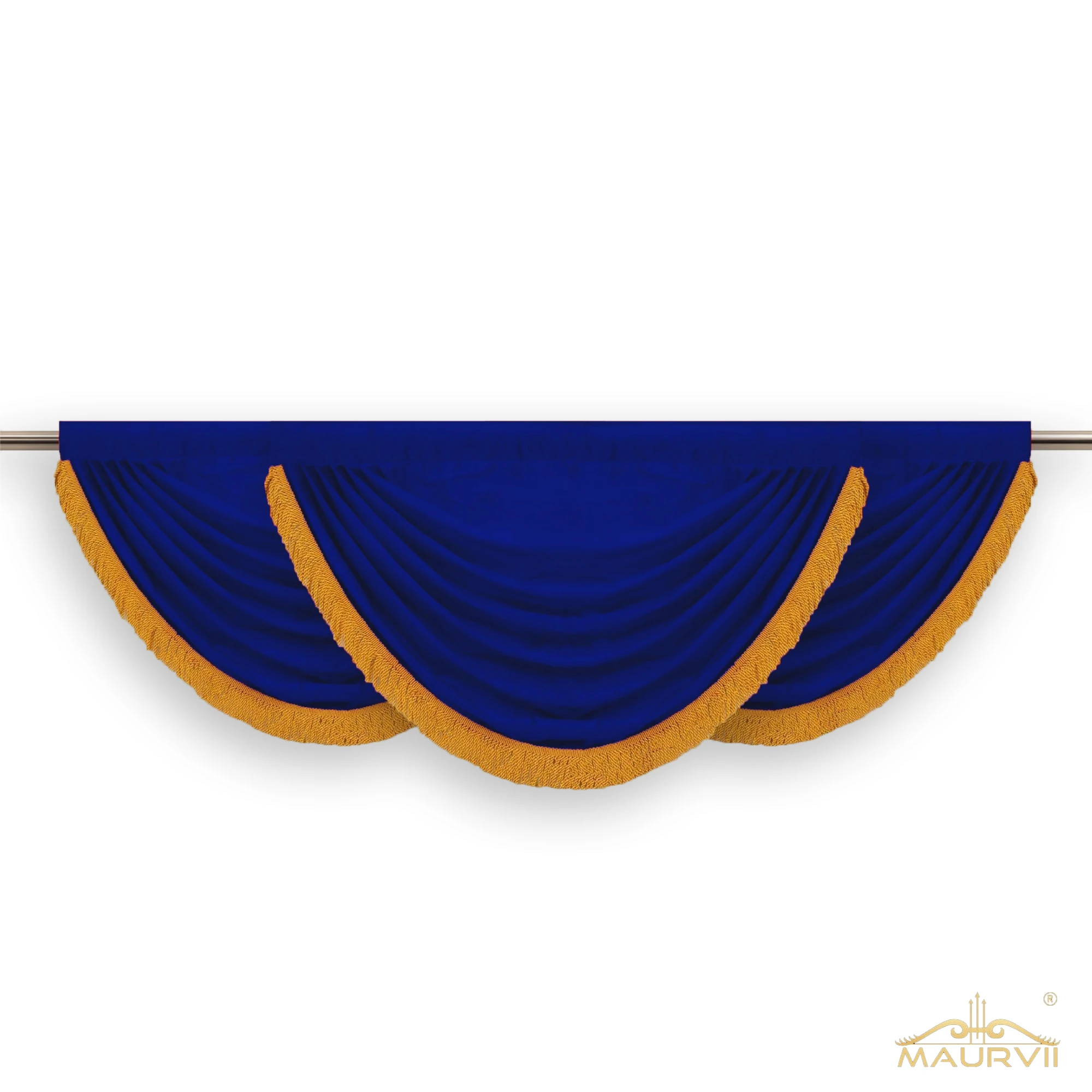 Royal blue valance with golden fringe