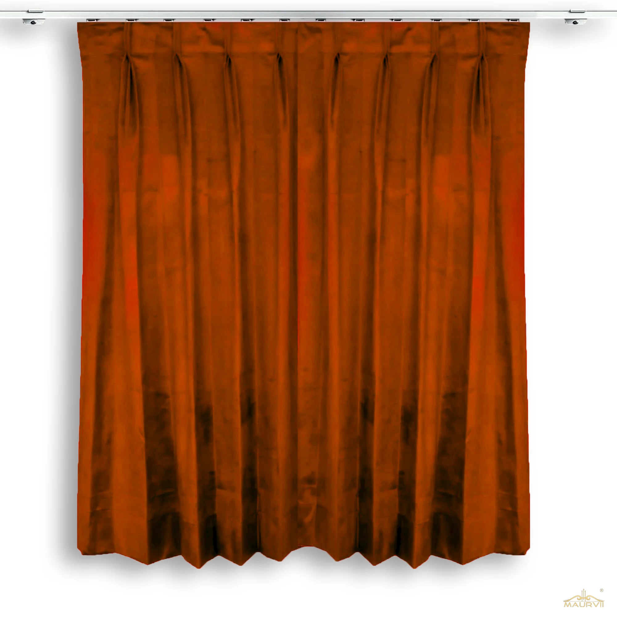 Double pleated velvet stage curtains in rust brown color