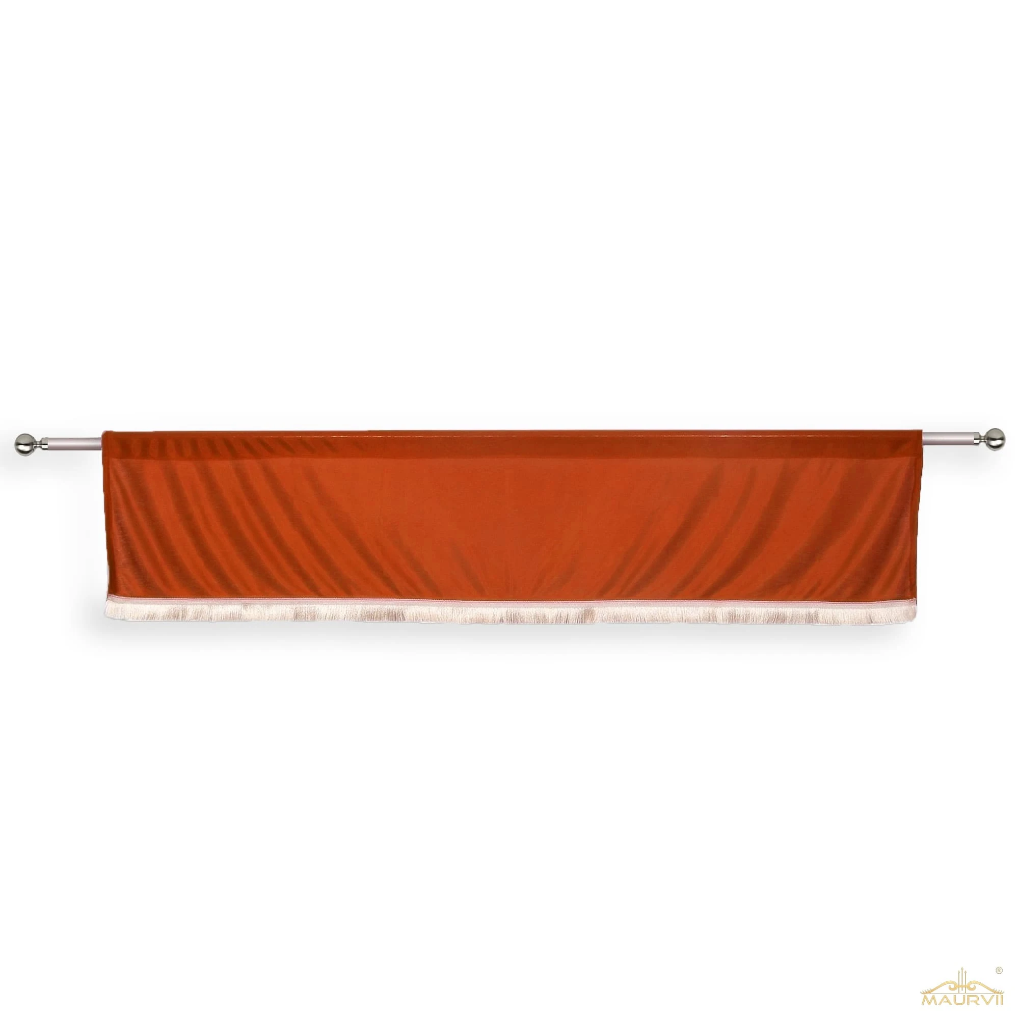 Rust valance curtains with fringe