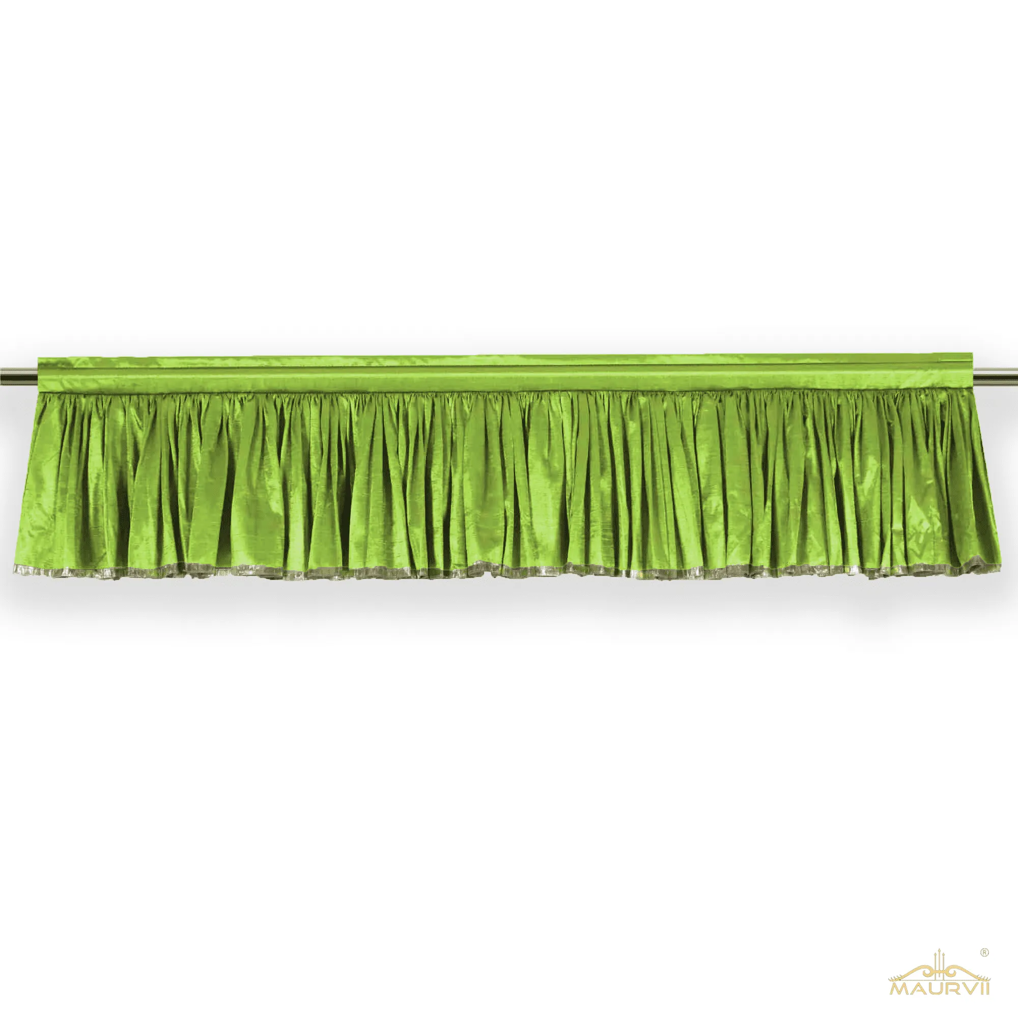 Pink Pleated Valance with golden trim at bottom