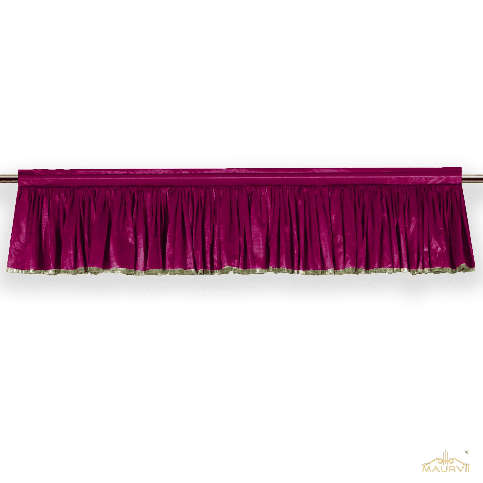 Burgundy Pleated Valance installed with curtain rod
