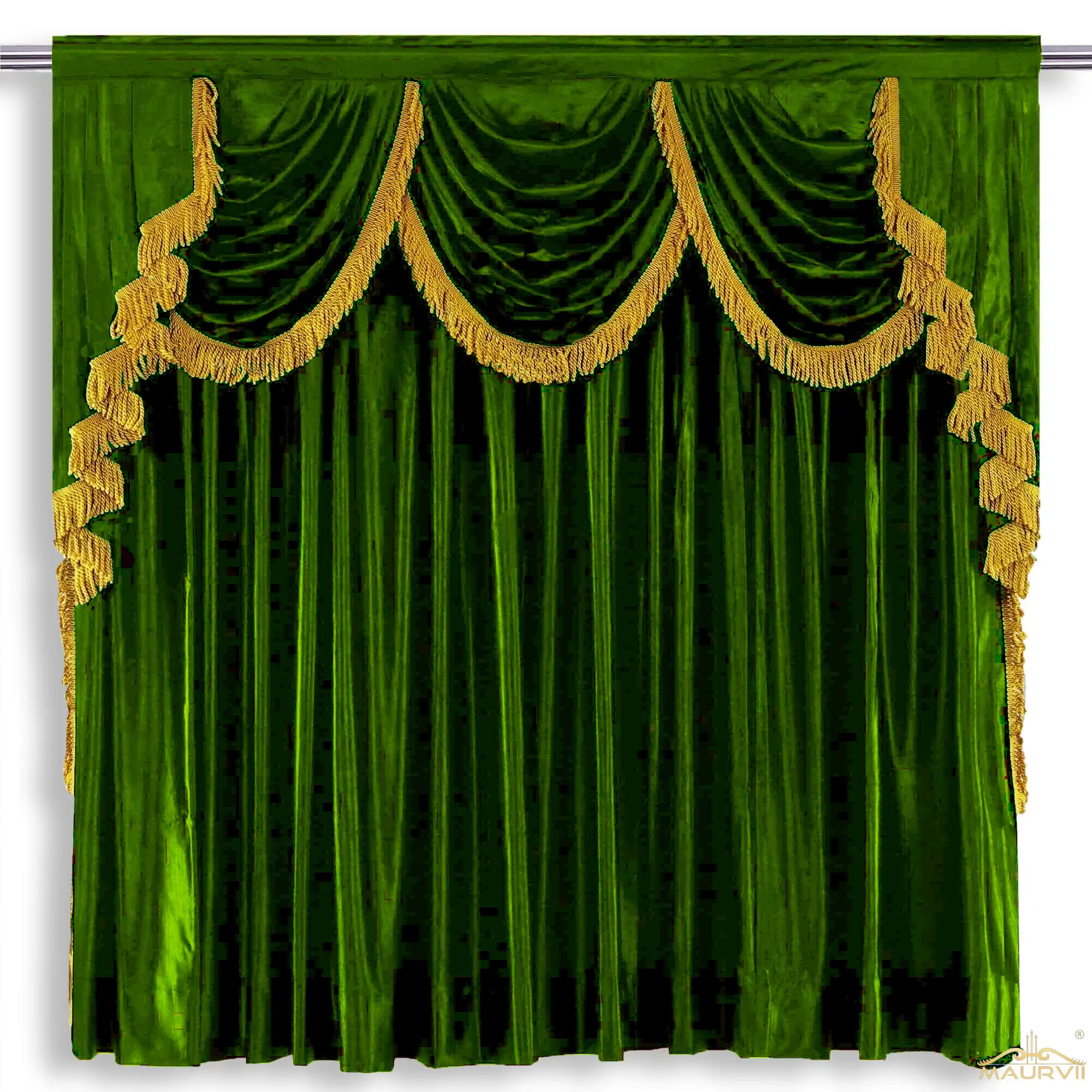 Green velvet fabric curtains