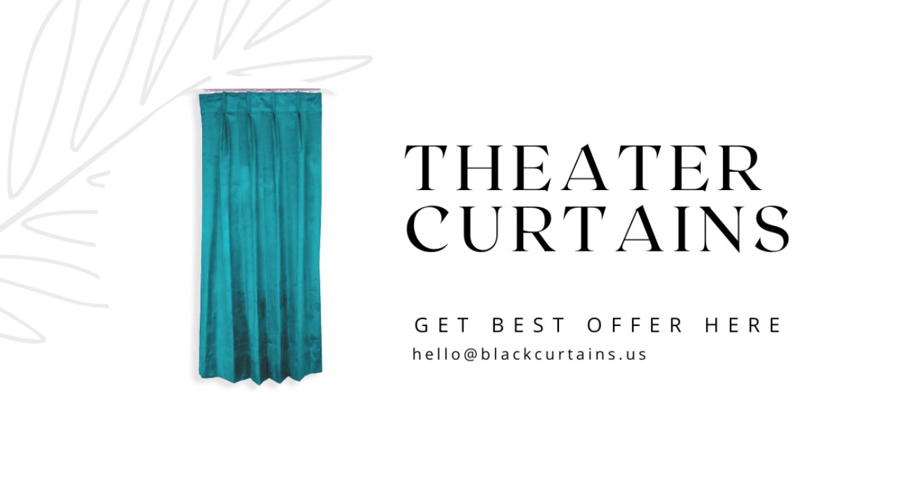 Aqua color theater curtains with pleated pattern