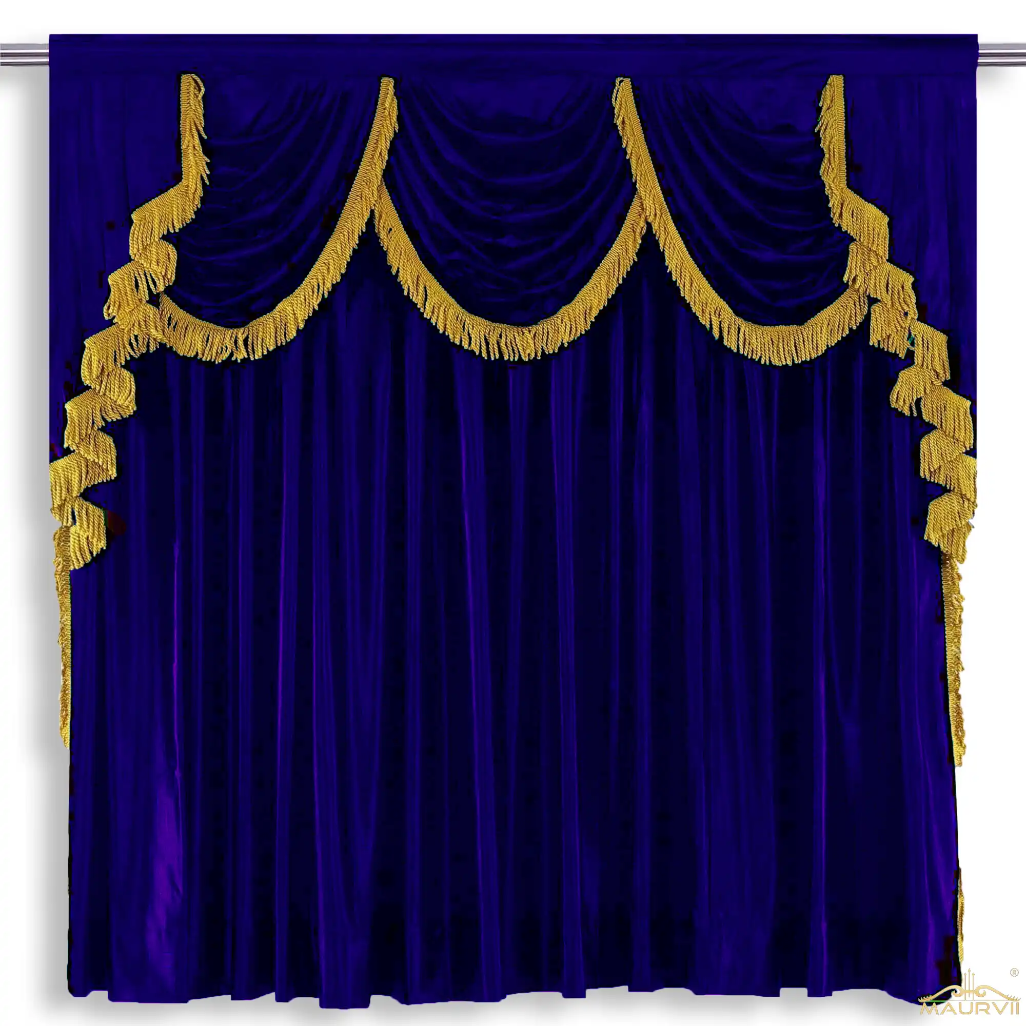 Blue stage curtains with valance