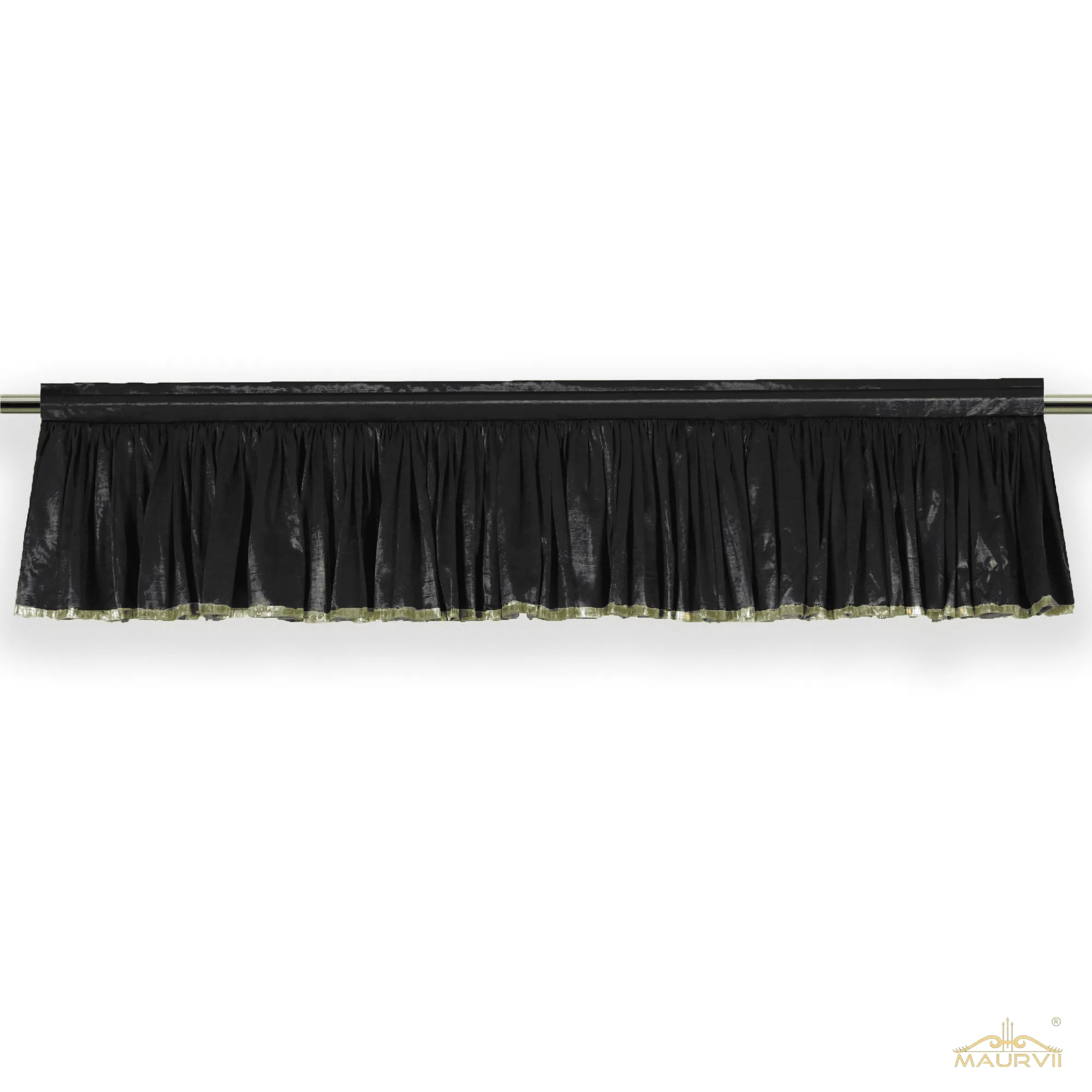 Black Pleated Valance installed with curtain rod