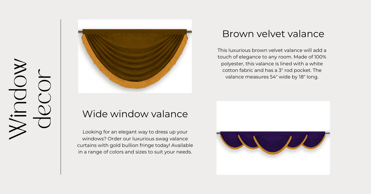 Plum and brown style valances for wide windows
