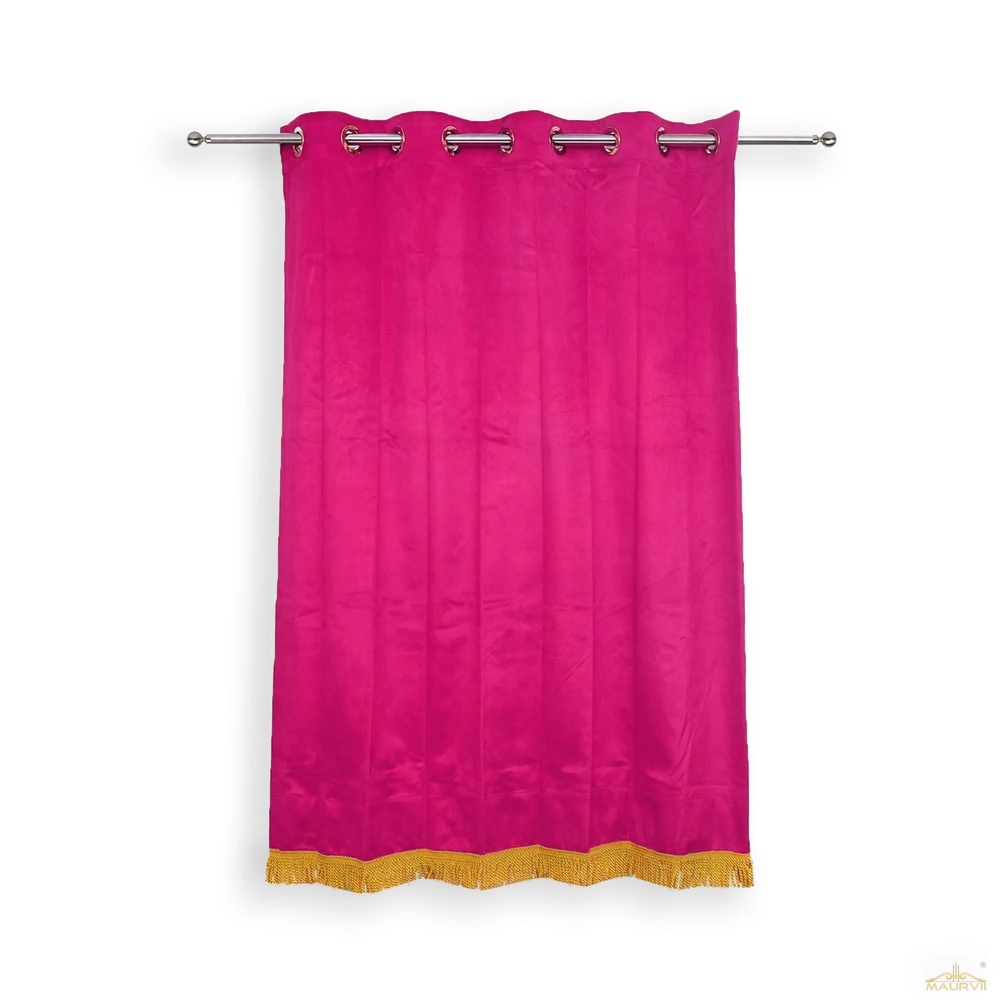 Violet red drapes with golden fringe