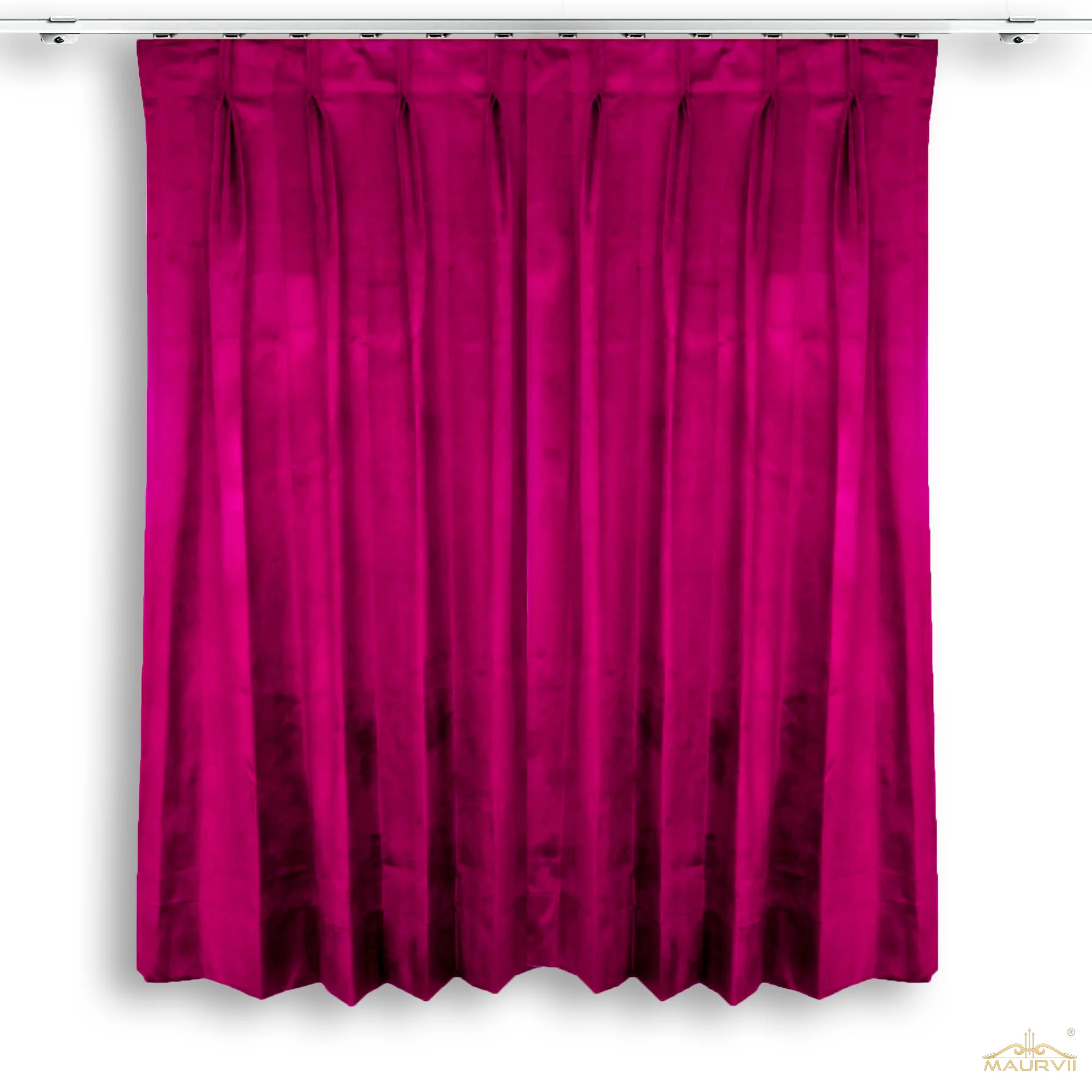 Pleated velvet stage curtains in violet red color